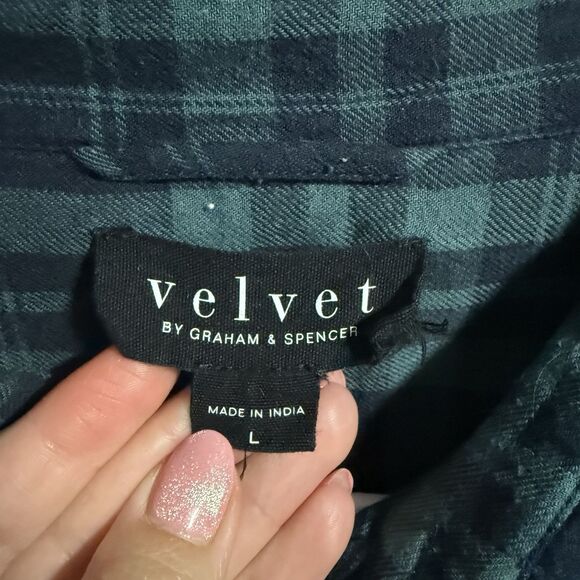 Velvet By Graham Spencer Men Long Sleeve Flannel Button Up Shirt Blue/Green L - Picture 4 of 5